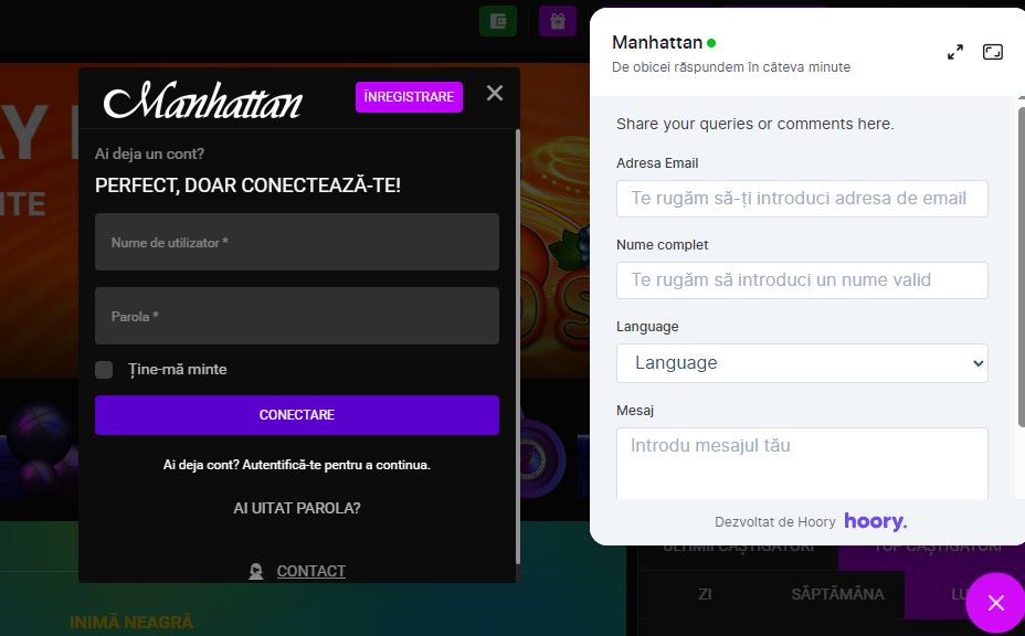 Obține asistență rapidă prin chat live la Manhattan Casino