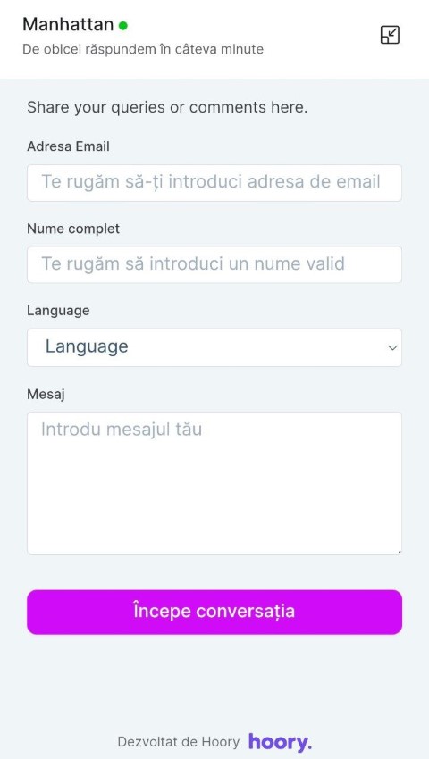 Contactează suportul Manhattan Casino prin formularul de chat live 